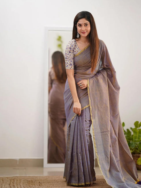 Vasthrlay Handloom Printed Unstitched Purple Ethnic Wear