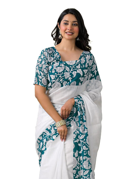 Vasthrlay Womens Printed Unstitched Peach Saree