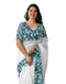 Vasthrlay Womens Printed White | Teal Green Saree With Unstitched Blouse Piece
