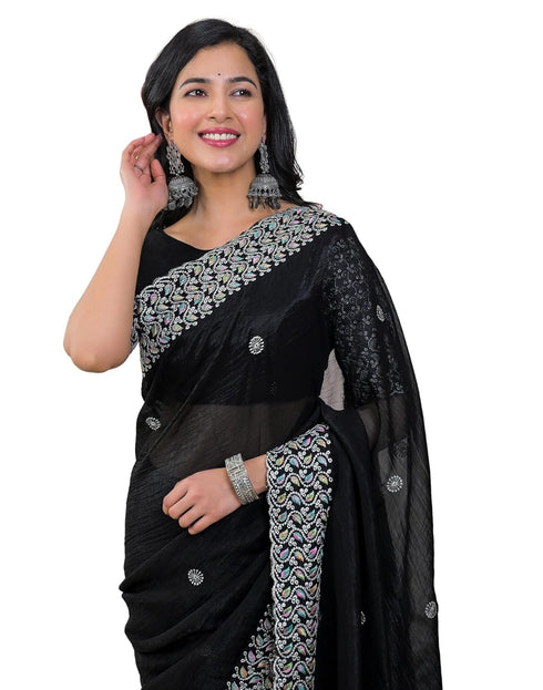 Vasthrlay Embroidery Scalloped Unstitched Maroon Saree