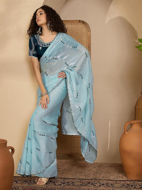 Vasthrlay Shimmer Embroidery Peach Saree