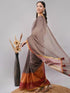 Vasthrlay Brown Women'S Blue And White Chevron Printed Linen Saree