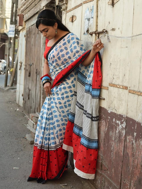 Vasthrlay Cotton Elephant Striped Detailing
