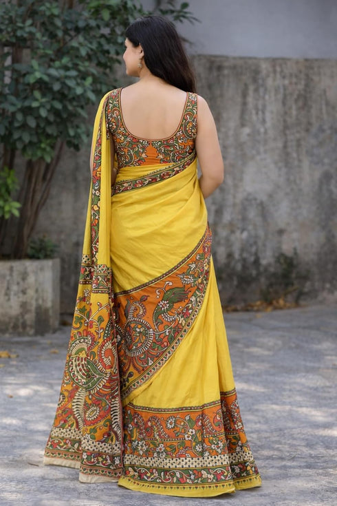 Vasthrlay Kalamkari Printed Cotton Linen Traditional