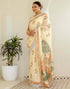 Vasthrlay Womens Printed Unstitched Off White Saree