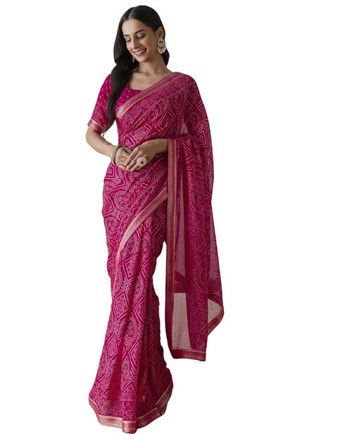Vasthrlay Georgette Bandhani Unstitched Purple Saree