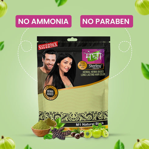 Megha Mehandi Hair Care Powder – Herbal Henna Based Long Lasting Hair Color Free