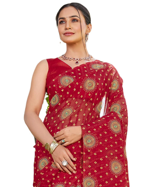 Vasthrlay Bandhani Printed Unstitched Yellow Saree