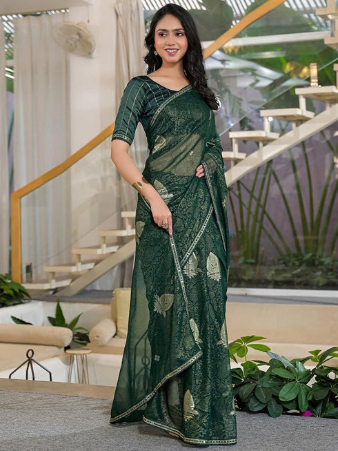 Vasthrlay Georgette Printed Unstitched Green Saree