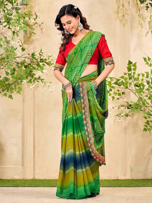 Vasthrlay Shimmer Georgette Lime Saree