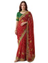 Vasthrlay Georgette Embroidery Red | Multi Saree With Green Unstitched Blouse Piece