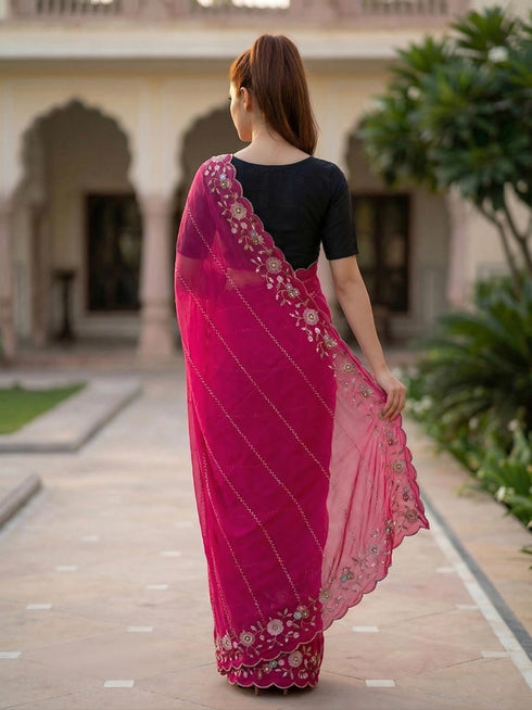 Vasthrlay Yellow Unstitched Saree