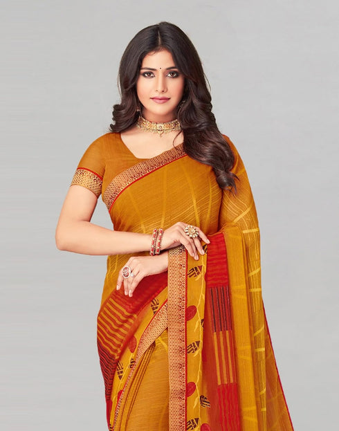 Vasthrlay Chiffon Tassels Unstitched Dark Green Saree