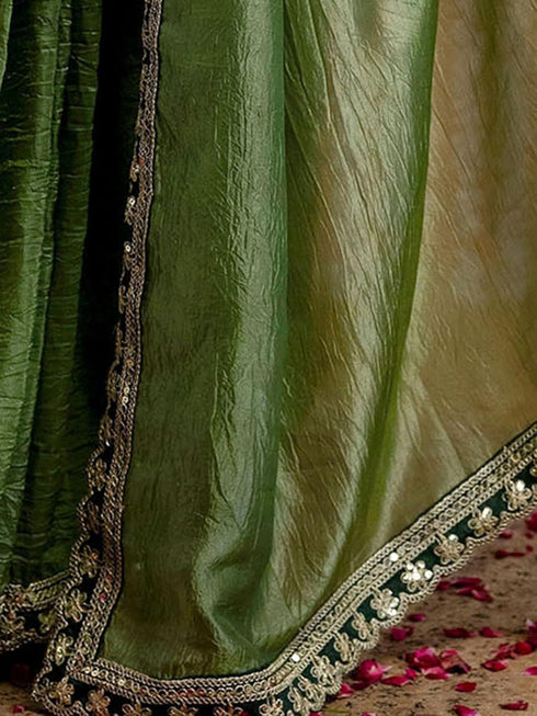 Vasthrlay Shimmer Embroidery Yellow Saree