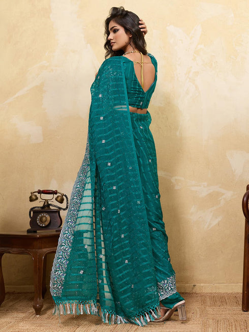 Vasthrlay Chiffon Striped Unstitched Sum Ethnic Wear