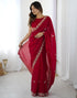 Vasthrlay Scalloped Embroidery Unstitched Rani Pink Saree