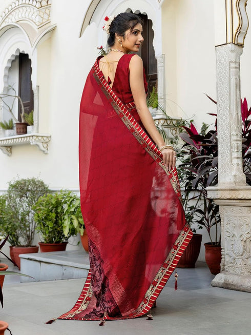 Vasthrlay Chiffon Printed Dark Saree