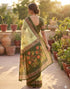 Vasthrlay Womens Printed Unstitched Olive Green Saree