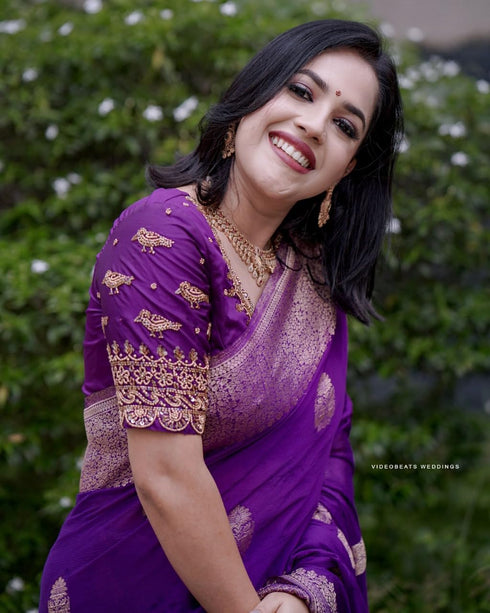 Vasthrlay Purple Kanjivaram Saree