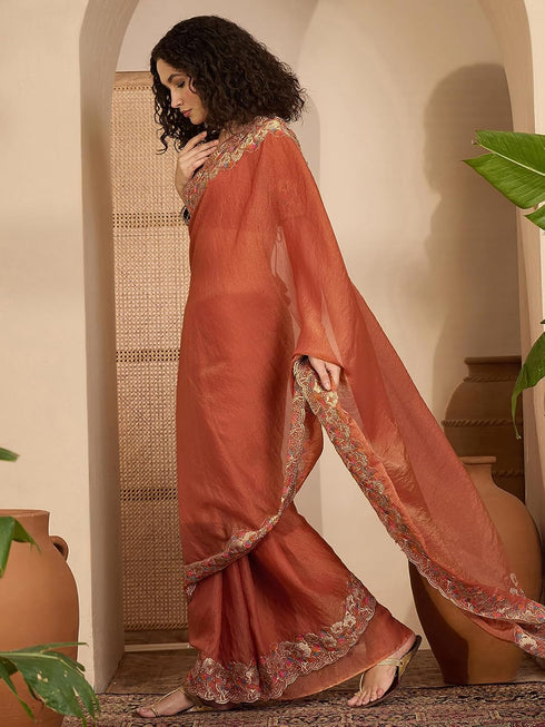 Vasthrlay Georgette Embroidery Dusty Saree