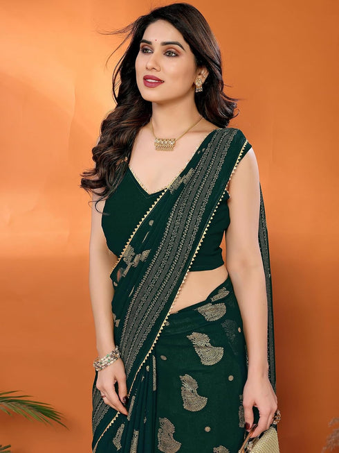 Vasthrlay Shimmer Embroidered Dark Saree