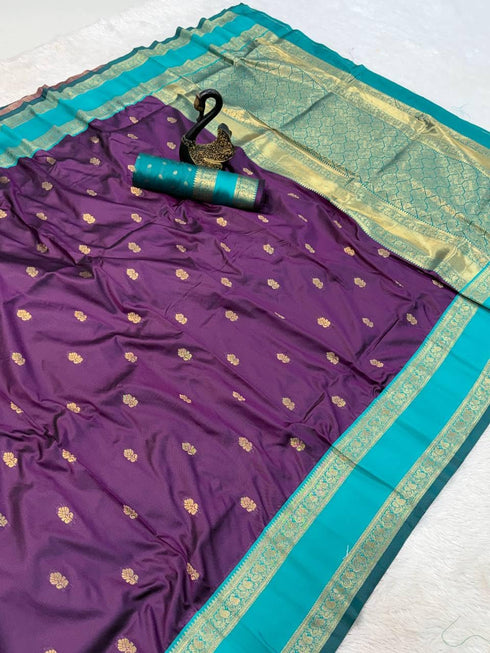 Vasthrlay Kanjivaram Floral Design Contrast Seagreen