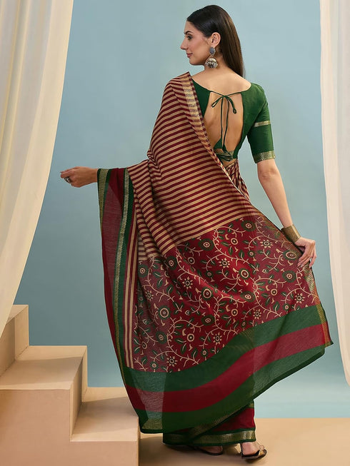 Vasthrlay Printed Tassels Cream Saree