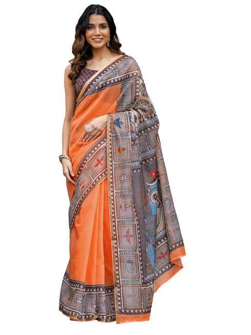 Vasthrlay Womens Printed Unstitched Multicolor Saree