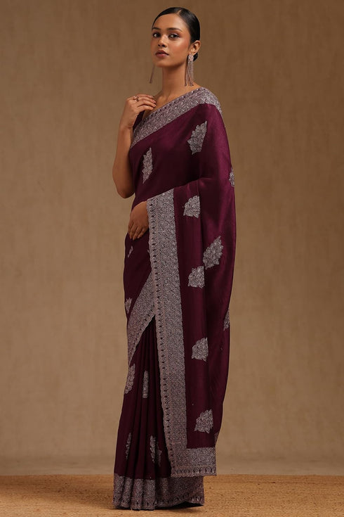 Vasthrlay Magenta Tussar Embroidered