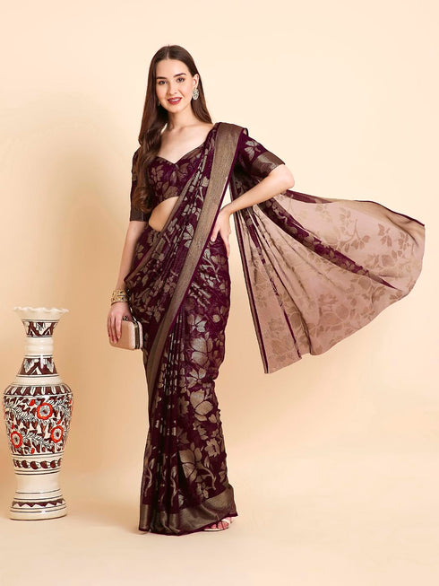 Vasthrlay Shimmer Running Purple Saree