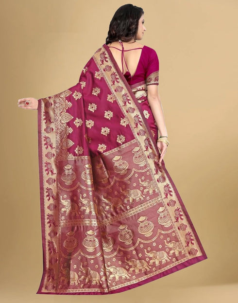 Vasthrlay Banarasi Jacquard Unstitched Red Saree