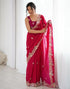 Vasthrlay Scalloped Embroidery Unstitched Red Saree