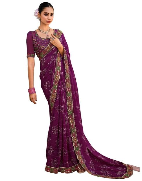 Vasthrlay Georgette Scalloped Unstitched Yellow Saree