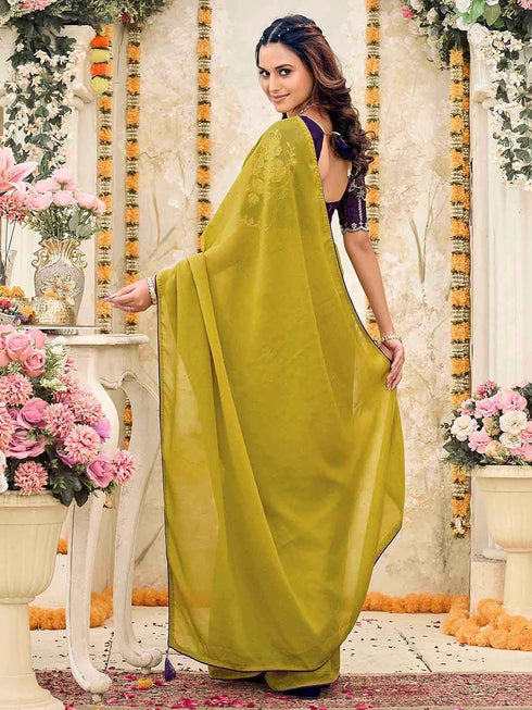 Vasthrlay Georgette Embroidery Wine Saree