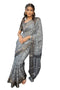 Vasthrlay Grey Slate Abstract Floral Polyester Saree With Zari Border And Ruched Unstitched Blouse Piece
