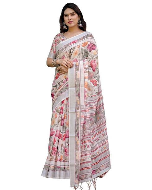 Vasthrlay Handwoven Printed Tasselled Saree