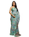 Vasthrlay Womens Printed Turquoise Saree With Unstitched Blouse Piece