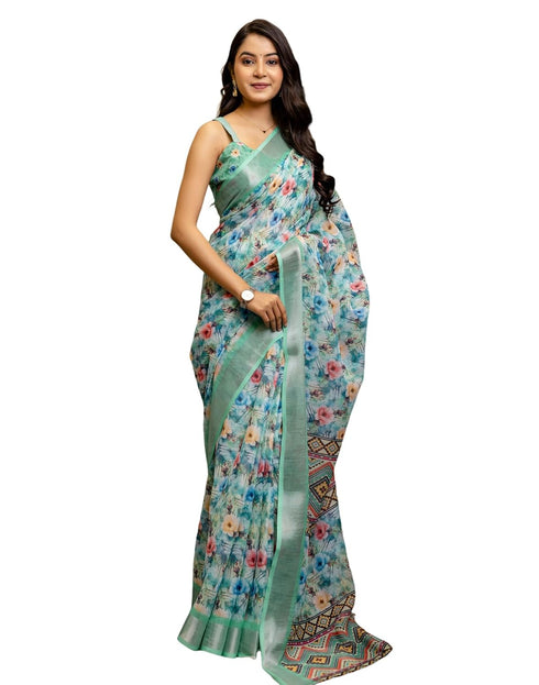 Vasthrlay Womens Printed Unstitched White Saree