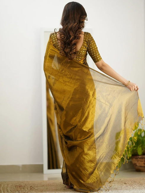 Vasthrlay Handloom Embroidery Unstitched Gold Ethnic Wear