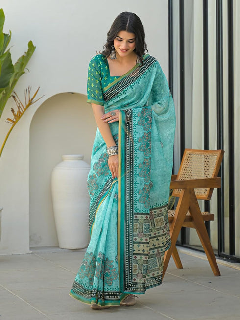 Vasthrlay Bandhani Embroidery Unstitched White Saree