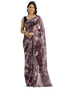 Vasthrlay Georgette Printed Dusty Wine Saree With Unstitched Blouse Piece