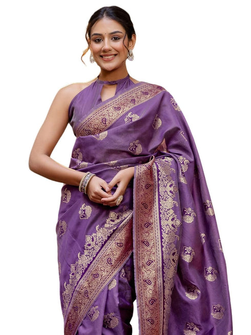 Vasthrlay Womens Weaving Unstitched Lavender Saree