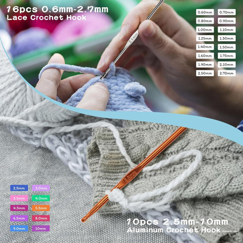 96 Pack Crochet Hook Set, Ergonomic Knitting Needle Yarn Weaving Kit with Storage Case