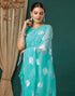 Vasthrlay Georgette Printed Turquoise Saree With Unstitched Blouse Piece