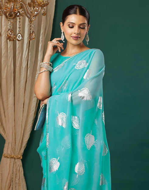 Vasthrlay Georgette Printed Unstitched Orange Saree