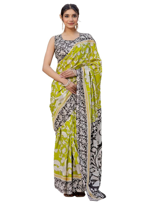 Vasthrlay Kalamkari Printed Olive Saree