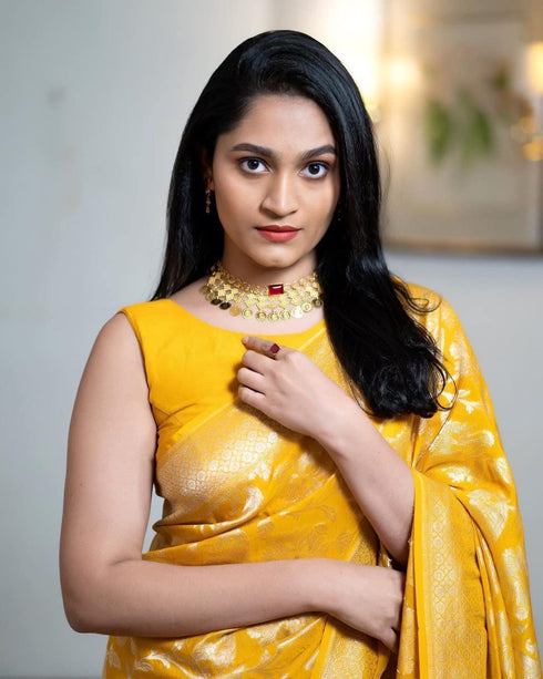 Vasthrlay Yellow Banarasi Saree
