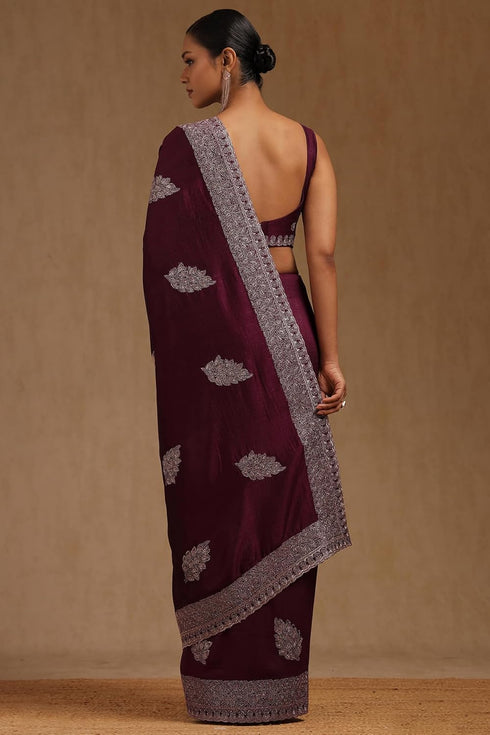 Vasthrlay Magenta Tussar Embroidered