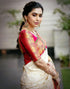 Vasthrlay Banarasi Jacquard White Saree With Unstitched Blouse Piece