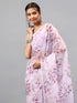 Vasthrlay Purple Sheer Floral Printed Art Chiffon Saree With Unstitched Blouse